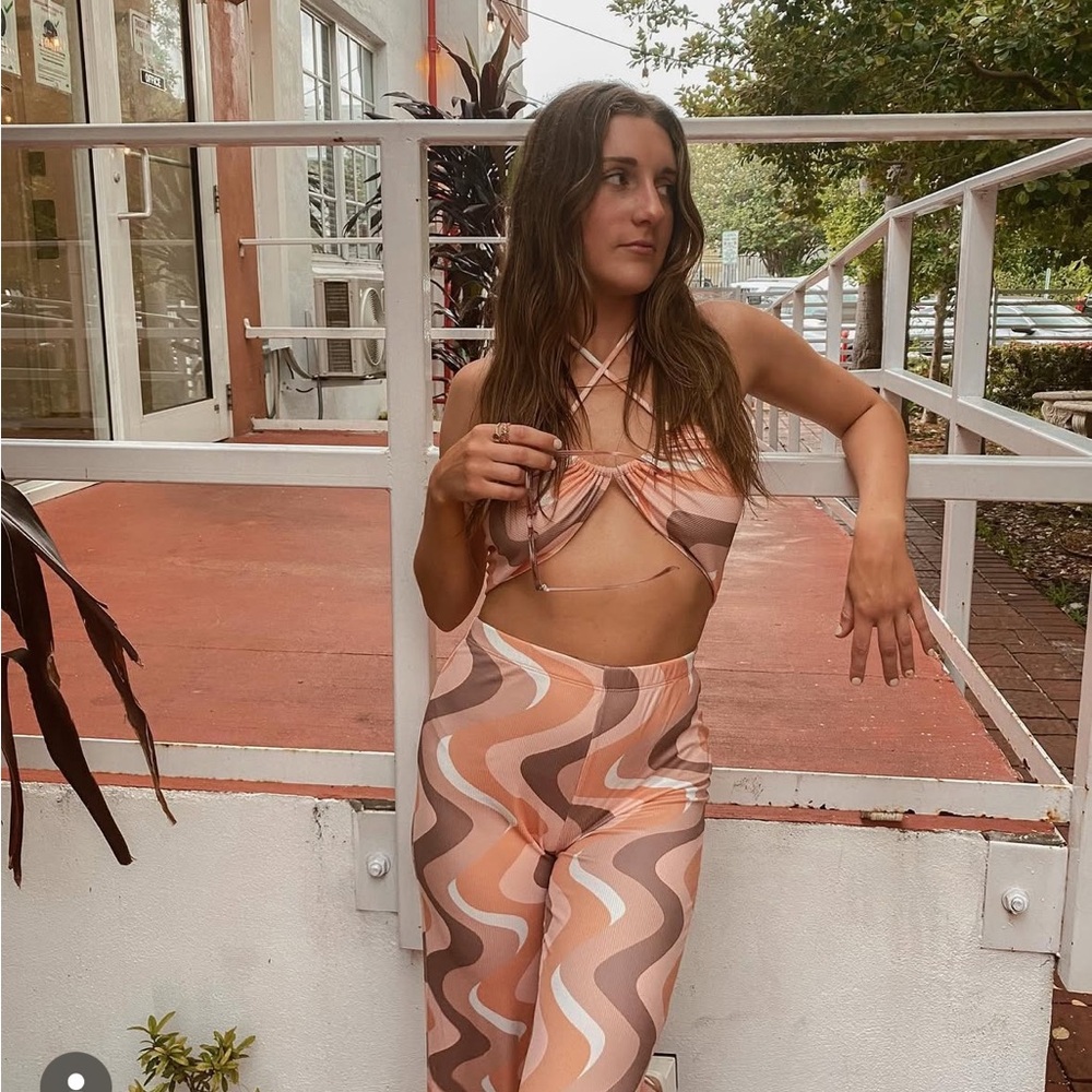 Retro Swirl Print Two-Piece Set